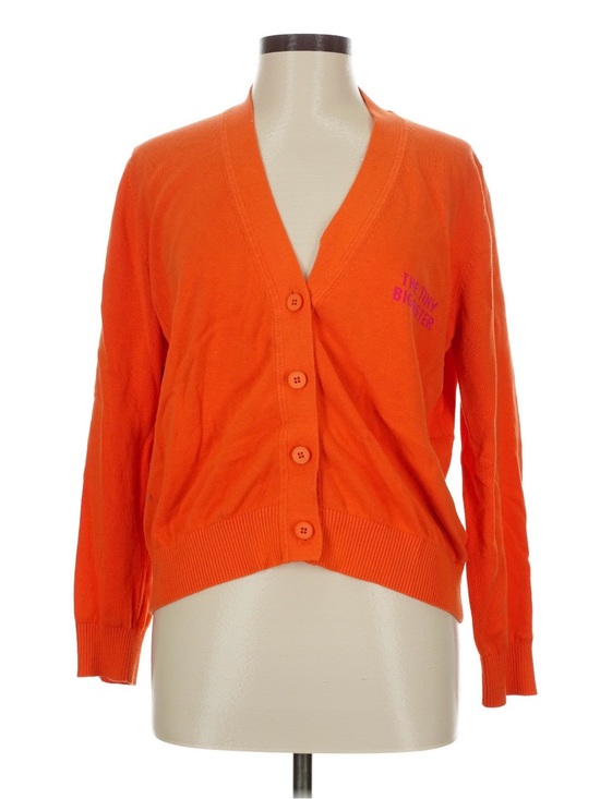 The Tiny Big Sister Sweaters - The Tiny Big Sister Orange V-Neck Button Cardigan Sweater Medium 38 8